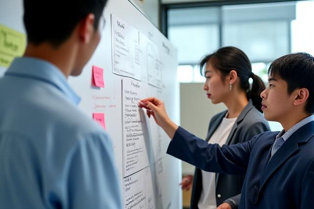 ワークショップで目標を設定するチームメンバー